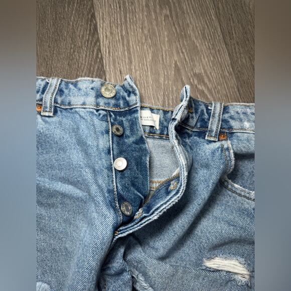 Zara Distressed Blue High Rise Button Up Jean Denim Shorts Size 6 - Picture 7 of 7